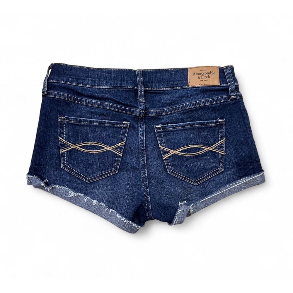 Y2K Abercrombie & Fitch Low Rise Blue Denim Distressed Mini Shorts Stretch 24 00